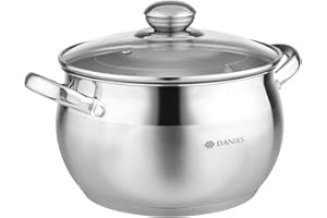 Daniks Classic Pentola Acciaio Inox con Coperchio, 2.9 L Ø 18cm, Casseruola per Induzione, Scala di Misura, Argento