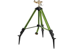Hawthyhome Irrigatore da giardino, irrigatore da giardino, grandi superfici, ugello in ottone a 360 gradi, irrigatore a percussione, gambe di estensione regolabili in altezza, regolatore a impulso,