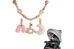 Zasjon Kinderwagenkette Holz Baby, Kinderwagen Kette für Babys, Kinderwagenspielzeug Mädchen Junge, Kinderwagen Zubehör Kinderwagenkette für Babys und Kleinkinder ab 0+ Monaten
