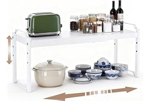 STARVORTEX Ripiano Organizzatore per Cucina, Scaffale Espandibile 32-53cm per Pensili, Ripiani Resistente per Top Cucina, Scaffalatura Regolabile in Bianco con 3 Altezze, Organizzatore per Desktop e Mobili