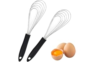 RUCUDIM Lot De 2 Fouets Cuisine De Fouets En Acier Inoxydable Et Silicone Antiadhésif,27cm Fouet Acier Inoxydable, Mousseur à œufs Pour La Cuisson, Le Mélange