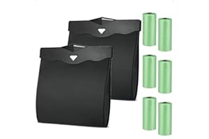 Einesin 2 Stück Magnetische Auto Mülleimer, Hochwertiges PU-Leder, Wasserdichter Fahrzeugmüllbehälter für den Autorücksitz, Mehrzweck Hängend Auto-Mülltüten, Schwarz(Mit 6Pcs Müllsäcken)