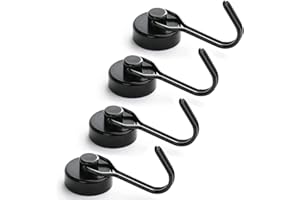 XOPOZON 4 Pack Magnetic Hooks, Extra Strong Neodymium Pull Magnet, Heavy Duty for Fridge BBQ Indoor Outdoor Hanging Classroom Tools (Black)