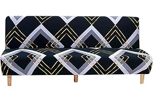 ELE ELEOPTION Pokrowiec na sofę bez podłokietników, spandeks, rozciągliwy, nadruk, futon, antypoślizgowy, składany pokrowiec na sofę, ochraniacz na kanapę, pasuje do 2–3-osobowej składanej sofy bez podłokietników, 180–210 cm, wzór lingge