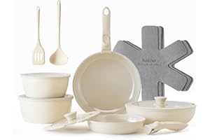 Redchef Set di pentole da 16 pezzi, antiaderente in ceramica, con manici rimovibili, padella da 20/26 cm, padella da 26 cm, pentola da 18/20 cm, impilabile per tutti i piani cottura, adatto al forno