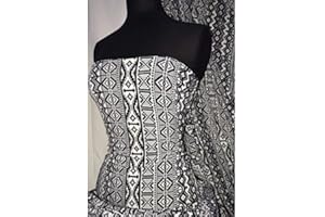 Silk Touch 4 Way Stretch Fabric Printed Silk Touch Jersey Fabric Material Sold by The Metre Same Day Dispatch by Tia Knight Aztec, SQ297 BKWHT