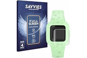 savvies 4 Pièces Full-Screen Ecran Protection pour Garmin Vivofit jr. 3 Full Cover Film Protection 3D Curved [Couverture Complète, Transparente]