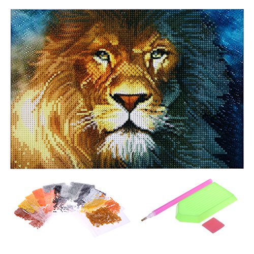 Amazingdeal365 Motiv-Löwe 1 5D DIY Diamond Stickerei Malerei Kreuzstich Kinderhandarbeit zum Lernen für Balkon,Terasse,Café,Kinderzimmer,Wohnzimmer, Schlafzimmer, Arbeitszimmer usw. - 2