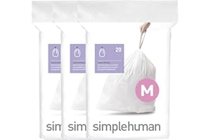 simplehuman CW0261 code M, sacs poubelle sur mesure, 3 x paquet de 20 (60 sacs), plastique blanc
