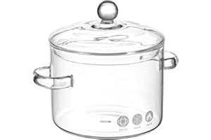 VAGUELLY Pentola in Borosilicato Con Coperchio 1350Ml Pentola Per Cucinare Con Doppio Manico Perfetta Per Zuppe E Stufati Resistente Alle Alte Temperature