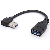 Short USB 3.0 Extension Cable, 90 Degree Left Angled USB Type A Male to Female Lead 5Gbps Speed Extender Cord - 15cm (Right)