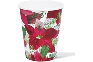 ZVK Vasos de papel Navidad, Vasos de fiesta Flores 9 onzas, 12 piezas Vasos de Papel Desechables Tazas para beber navideños