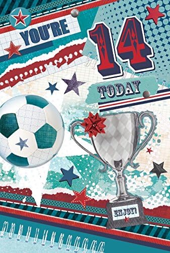 Age 14th Birthday Card - Blue 14 & Stars with Silver Foil Detail 7.75 x 5.25"