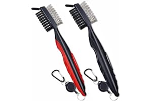 QeeHeng 2 Stück Golf-Reinigungsbürste, 3-in-1 einziehbarer Zip-Line-Aluminium-Karabiner-Golfbürste, Rutschfester Griff, bequemer Griff, Golfschlägerreiniger für Keile, Eisen, Hölzer