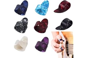 AESTUSTHERI 8PCS Guitar Finger Picks Set - 2 Thumb & 6 Finger Plectrums - Celluloid Accessories for Acoustic Guitar, Banjo, Bass, Ukulele, Harp (Assorted Colors)
