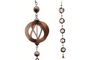 Yililay Rain Chain 42.52 Inch Metal Hanging Rain Chains for Gutters Rotating Rain Catcher Chain with Bell Retro Wind Chimes for Window Garden Decorations, Rain Catcher Chain