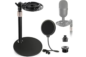 FRGYEE Razer Seiren Mini Desktop Mic Stand with Shock Mount and Pop Filter, Adjustable Microphone Stand Shockmount Reduces Vibration Noise Table holder for Razer Seiren Mini USB Streaming Microphone