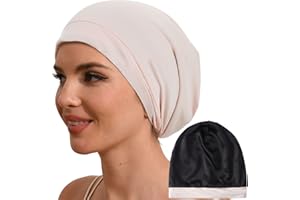 Hat Hut Gorro de dormir 100% seda de morera con forro de seda pura para cabello rizado, gorro para dormir, gorro holgado con forro de seda