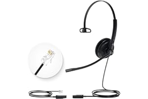 Yealink Phone Headsets for Office Phones YHS34 Lite QD to RJ9 Wired Headset Compatible with Poly Avaya Snom Grandstream Phones Desk Landline Headset with Microphone -Mono/72g/2.1m Cable