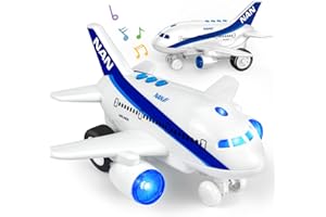 TCVENTS Aeroplane Toys for 3 4 5 6 7 8 Years Old Boys and Girls, 360° Rotating Musical Airplane Toys with Flashing Lights and Music, Electric Plane Toy, Birthday Party Gift for Kids 3-8, Blue and White