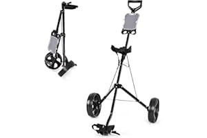 COSTWAY Chariot de Golf à 2 Roues Pliable avec Emplacement pour 4 Tees, 4 Balls et Tableau de Score, Caddie de Golf Multifonctionnel Facile à Ranger et Transporter avec Design Compact