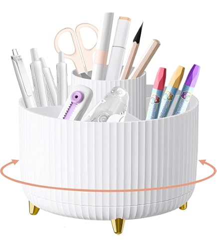 HBlife 360° Rotating Pen Holder - 5-Slot Desk Organizer For Pens, Makeup Brushes, Office Supplies (Blue) - View #2