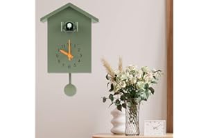 Fyeme Moderne Kuckucksuhr Wanduhr Kuckucksuhr mit Vogelstimme Moderne Kuckucksuhr mit Pendel 25 x 20 x 9 cm für Zuhause Wohnzimmer Küche Büro Dekor (Grün)