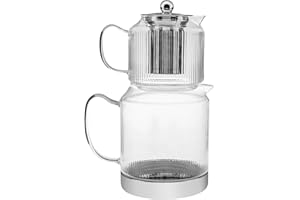 Karaca Kelly - Théière turque en verre borosilicate - Avec infuseur en acier inoxydable - Bouilloire de 1,5 l et théière en verre de 0,6 l - Avec infuseur turc - Pour tisanes, thé en vrac