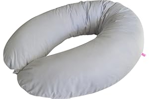 Mother hood 2-in-1 Schwangerschaftskissen, Lagerungs- und Stillkissen XXL 210 cm – ergonomisches Seitenschläferkissen mit abnehmbarem Bezug (Hellgrau)