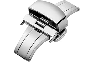 BINLUN Replacment Stainless Steel Push Button Buckle Deployment Butterfly Clasp for Leather Watch Bands Straps in Gold, Rose Gold, Silver, Black (12mm,14mm,16mm,18mm,20mm,22mm)