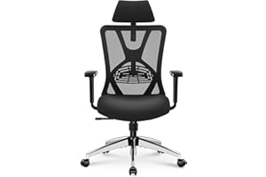Ticova Silla de Oficina Ergonómica - Silla Escritorio Respaldo Alto con Soporte Lumbar Ajustable, Reposacabezas y Reposabrazos 3D - 130°Silla de Computadora Silla de Malla Mecedora