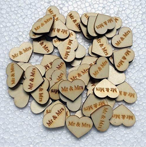 amyjazz Pack of 50 Wood Heart Carved Wedding Embellishments Scatter Table Decoration Crafting