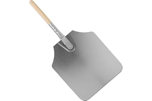 Argon Tableware Metal Pizza Peel Shovel 12 Inch Wide Aluminium Paddle with 10 Inch Wooden Handle - Outdoor Indoor Pizza Oven Traditional Style Homemade Professional Pizzas
