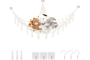 BORISCA Hamac de Rangement pour Jouet en Peluche, Filet Peluche à Suspendre avec 6 Crochets Solide et Durable Rangement Peluche Filet Chambre d'enfant Jouet Hamac pour Animaux en Peluche