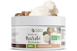 PLANÈTE AU NATUREL Beurre de Karité Bio AB 200 g - 100% végétal - sans additifs - cheveux - corps - visage - pur - Végan