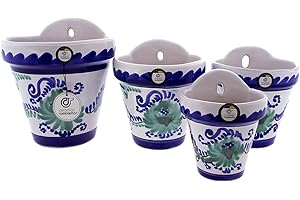 CR CERAMICA RAMBLEÑA CERÁMICA RAMBLEÑA | Maceta Colgante Pileta | Maceta de Barro para Colgar | Conjunto x4 Maceta Pared Decorado Granadino - Modelo D119 | 100% Decorada a Mano