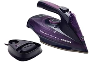 SOKANY AJ2085 Fer à repasser vapeur sans fil avec station de base, semelle en céramique (violet) 2400 W, réservoir d'eau 370 ml, fer à vapeur sans fil avec station de base