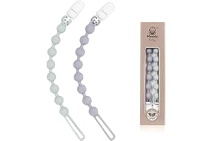 MOODY BABY MoodyBaby® Dummy Clips for Boys Girls - Soother Chain Silicone Holder - 2 Pack Set for Baby - Unisex Neutral Newborn Dummies Baby Gift (Neutral Sage)