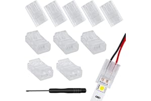 Aroidful Lot de 10 connecteurs rapides LED à 2 broches 10 mm, adaptés aux bandes LED SMD 5050/3528 unicolores de 2pin 10 mm de large étanches et non étanches