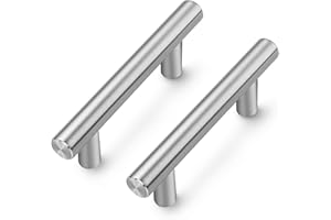 Ravinte 5 Pack Kitchen Cupboard Handles Brushed Nickel 64mm Hole Center T Bar Wardrobe Bathroom Furniture Drawer Pulls UKT64LS5