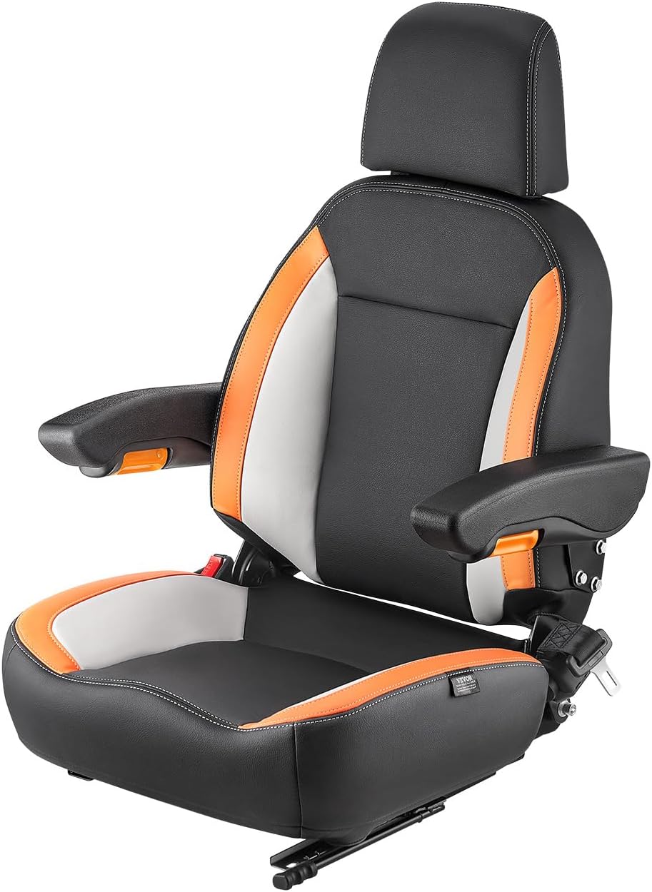 VEVOR Asiento Universal para Carretilla Elevadora 52 x 59 x 82 cm Asiento con Respaldo Ajustable, Reposabrazos, Reposacabezas y Cinturón de Seguridad, Microinterruptor, para Cortadora de Césped