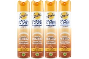 BAKAJI 4x Emulsio Mangia Polvere L'antistatico Naturale Multisuperficie con Cera d'api, lucida nutre e protegge - 4 Flaconi da 300ml
