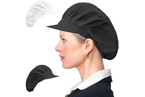 JTMKYO 2 cappelli da cuoco, berretto bianco per lavori di cucina, rete per capelli per gastronomia, cappello da cucina, cappello da cuoco per uomo, cappello da cuoco da donna, Bianco/Nero,