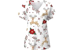 GENÉRICO Ropa quirúrgica de Navidad para mujer, cuello en V, ultra suave, estampado de Papá Noel con Bolsillos Moda Casual Invierno Fiesta Enfermeras Cuello en V Tops Apto Limpiadores