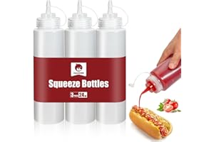 OAMCEG 3 Stück Quetschflasche - 700ml 24oz Kunststoff Gewürz Squeeze Flaschen mit Diskreten Messungen, Ketchup Würzpressflaschen für BBQ Saucen Sirup Gewürze Dressings, BPA frei