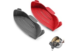 KATLKIU Colino in Silicone con Clip – 2 pezzi Filtro Universale per Pentola – Per Pasta, Verdure, Riso – Resistente al Calore, Sicuro, Facile da Pulire（Grigio+Rosso）