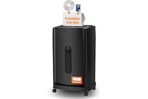 RRT CREATE KRT Destructeur de Documents Professionnel,Silencieux 38 DB,30 Min Autonomie,Micro-Coupe P-5,8 Feuilles/1 CD- Bac 30L Extractible, Anti-Bourrage,roulettes,pour Bureau/Domicile,Noir