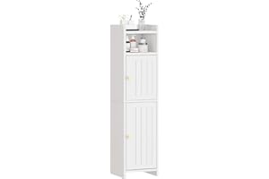 BEWISHOME YYG03W - Armadietto da bagno, con ripiano regolabile, facile da montare, piedini impermeabili, 20 x 20 x 80 cm, colore: Bianco