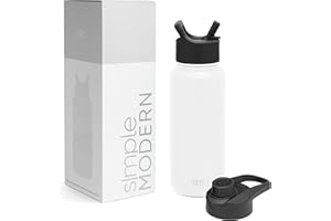 Simple Modern Butelka na wodę ze słomką i pokrywką, izolowany termos ze stali nierdzewnej do uprawiania sportu na siłownię, kolekcja Summit, 950 ml, kolor biały