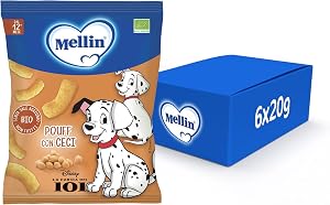 Mellin - Pouff di Ceci - Snack Biologico per Bambini dal 12° Mese Compiuto - 6 Confezioni da 20 grammi (Totale 120gr)